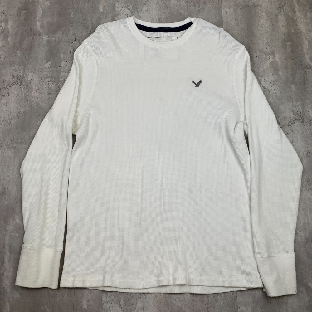 American Eagle Shirt Mens 3XL White Henley Long Sleeve Vintage Fit Cotton